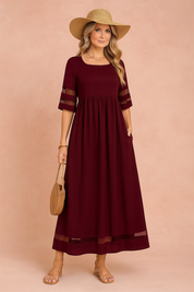 Elegancka sukienka maxi damska z kieszeniami, wysokiej jakości tkanina 1